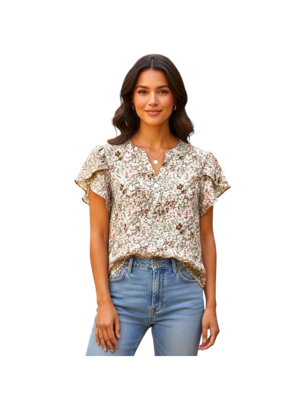 Blooming Jelly Floral Flutter Sleeve Blouse Sage Pink Size L NWT